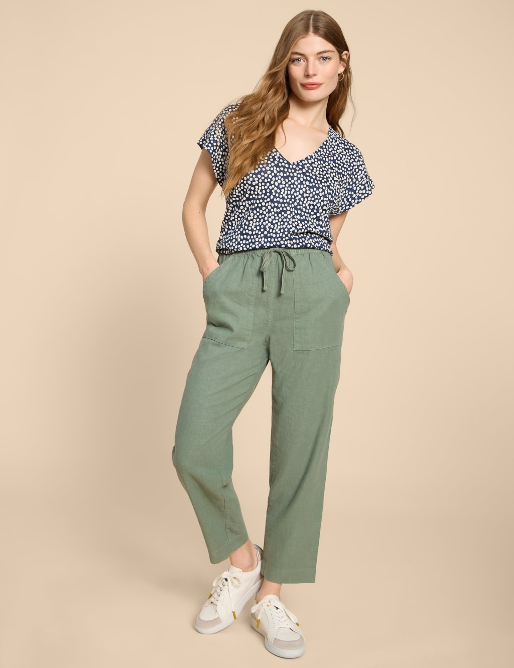 Pure Linen Polka Dot V-Neck T-Shirt 3 of 5