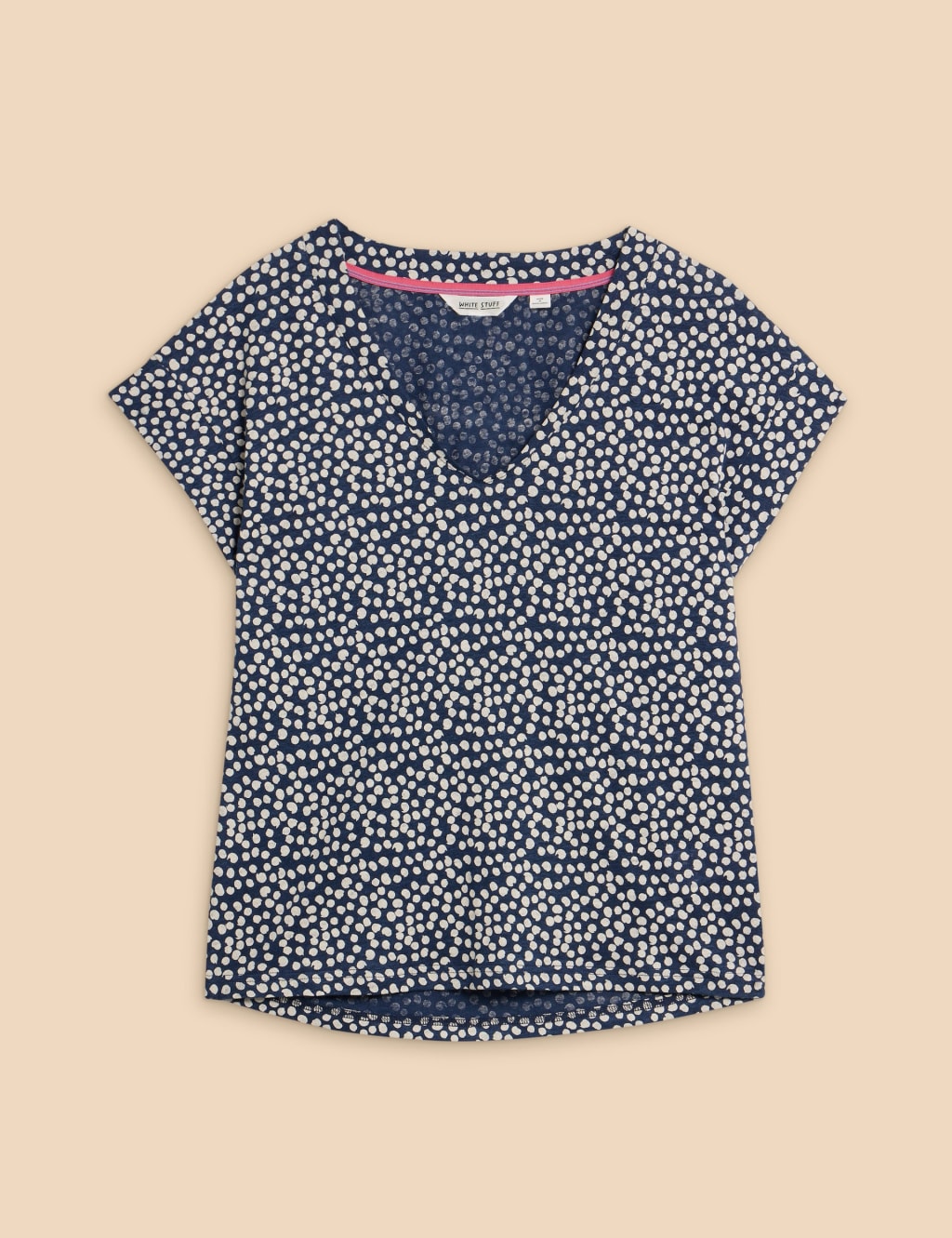 Pure Linen Polka Dot V-Neck T-Shirt 2 of 5