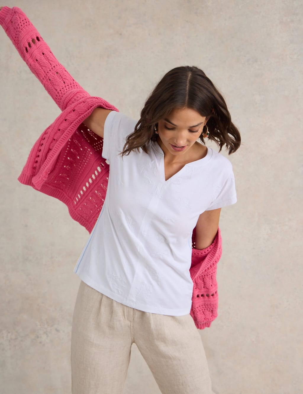 Pure Cotton Embroidered V-Neck T-Shirt 3 of 6