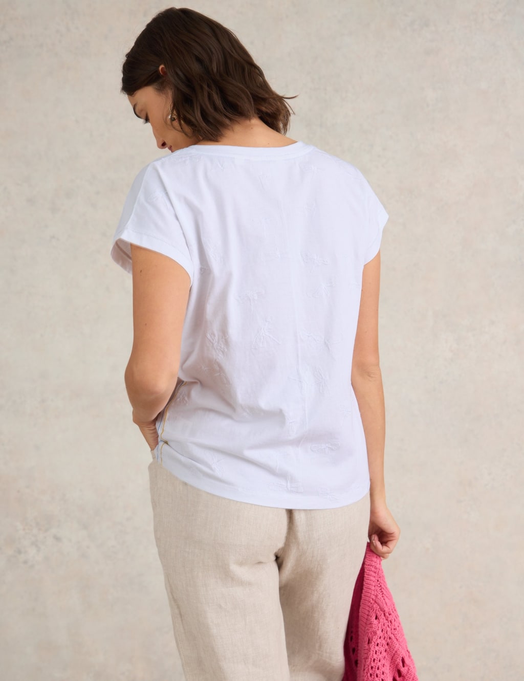 Pure Cotton Embroidered V-Neck T-Shirt 4 of 6