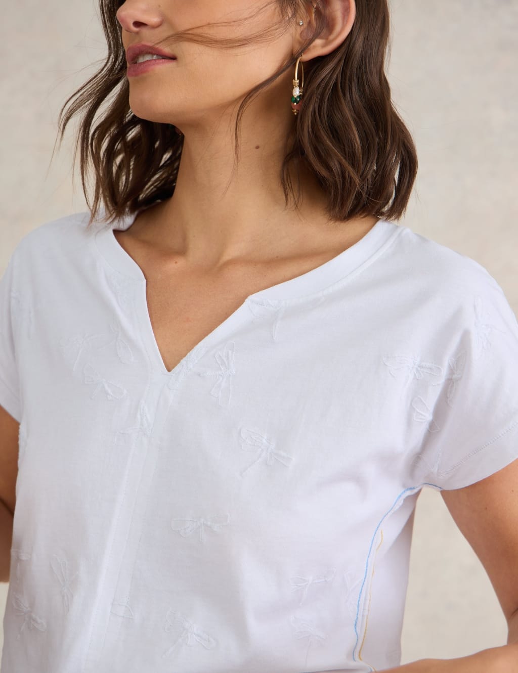 Pure Cotton Embroidered V-Neck T-Shirt 5 of 6