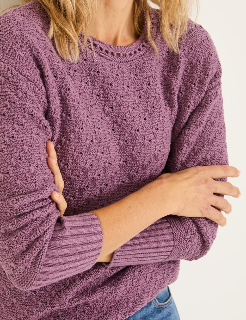 Pure Cotton Textured Crew Neck Jumper 3 of 5