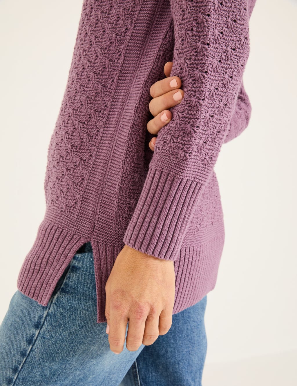 Pure Cotton Textured Crew Neck Jumper 4 of 5