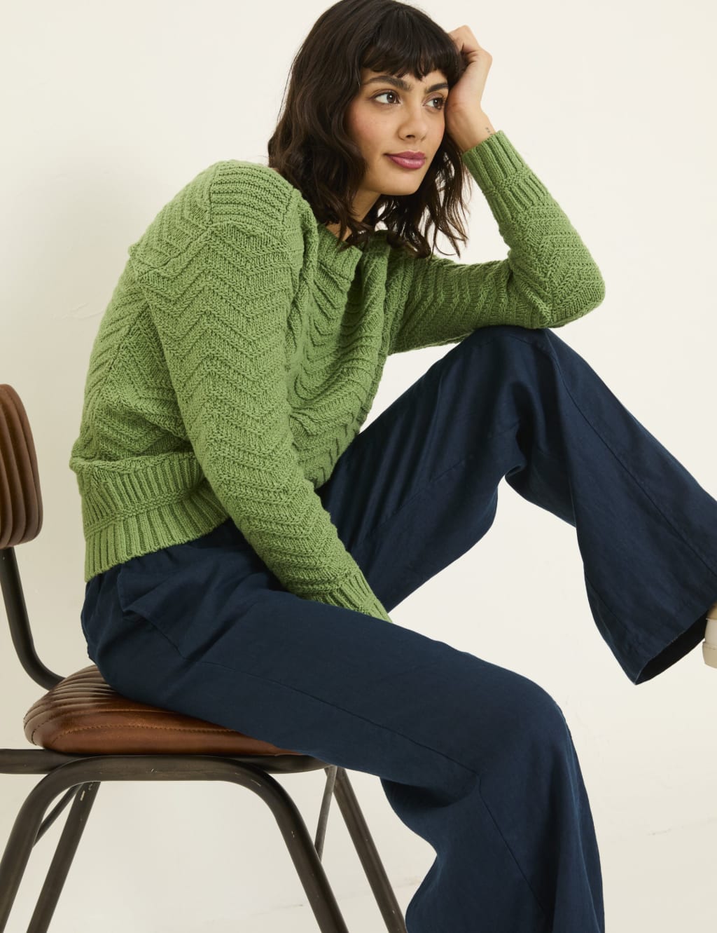 Cotton Blend Textured Crew Neck Jumper 5 of 5