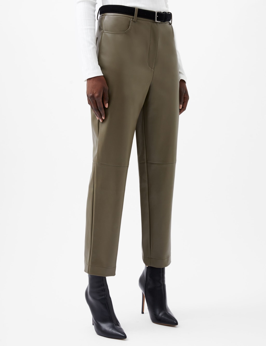 Faux Leather Tapered Cropped Trousers 3 of 4