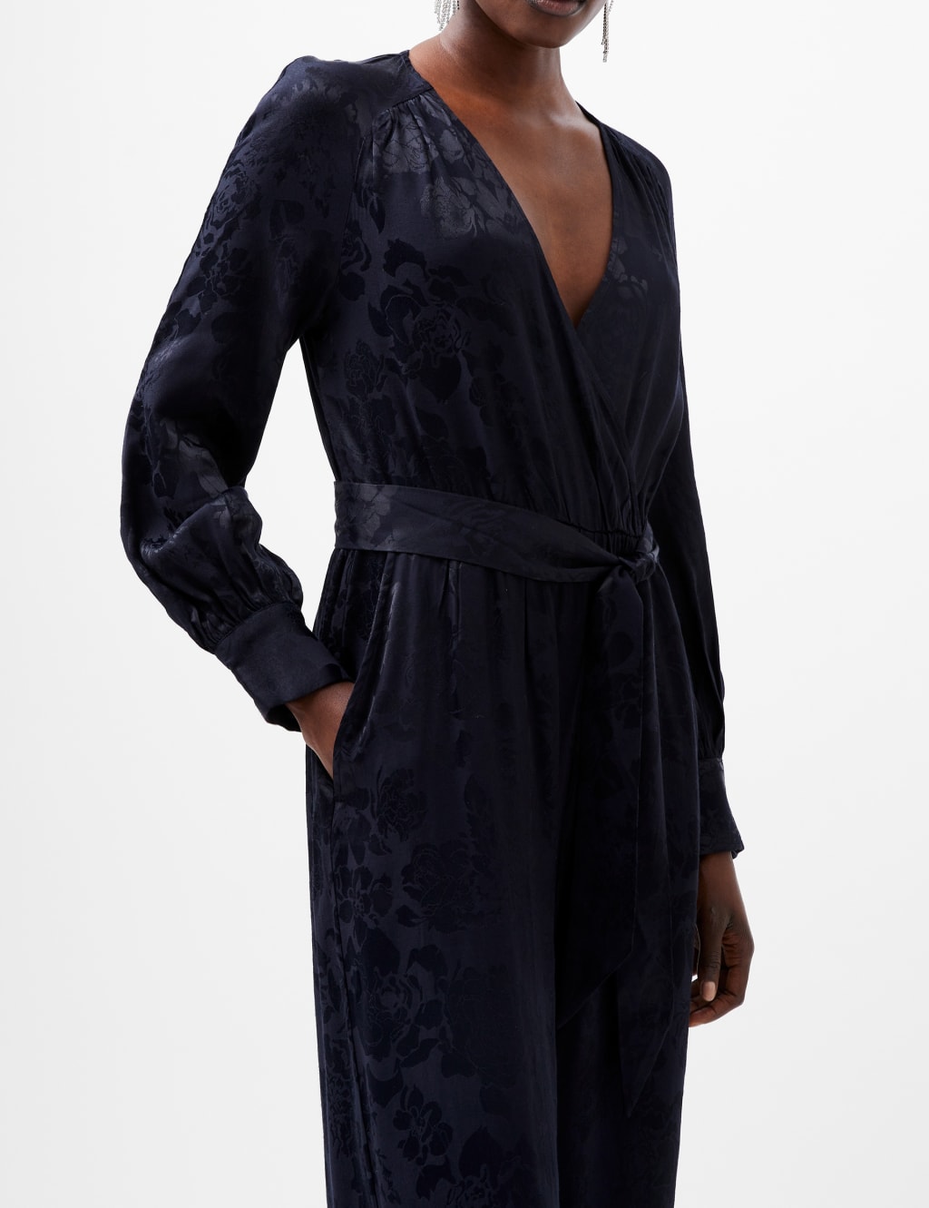 Satin Jacquard Belted Wide Leg Jumpsuit 3 of 4