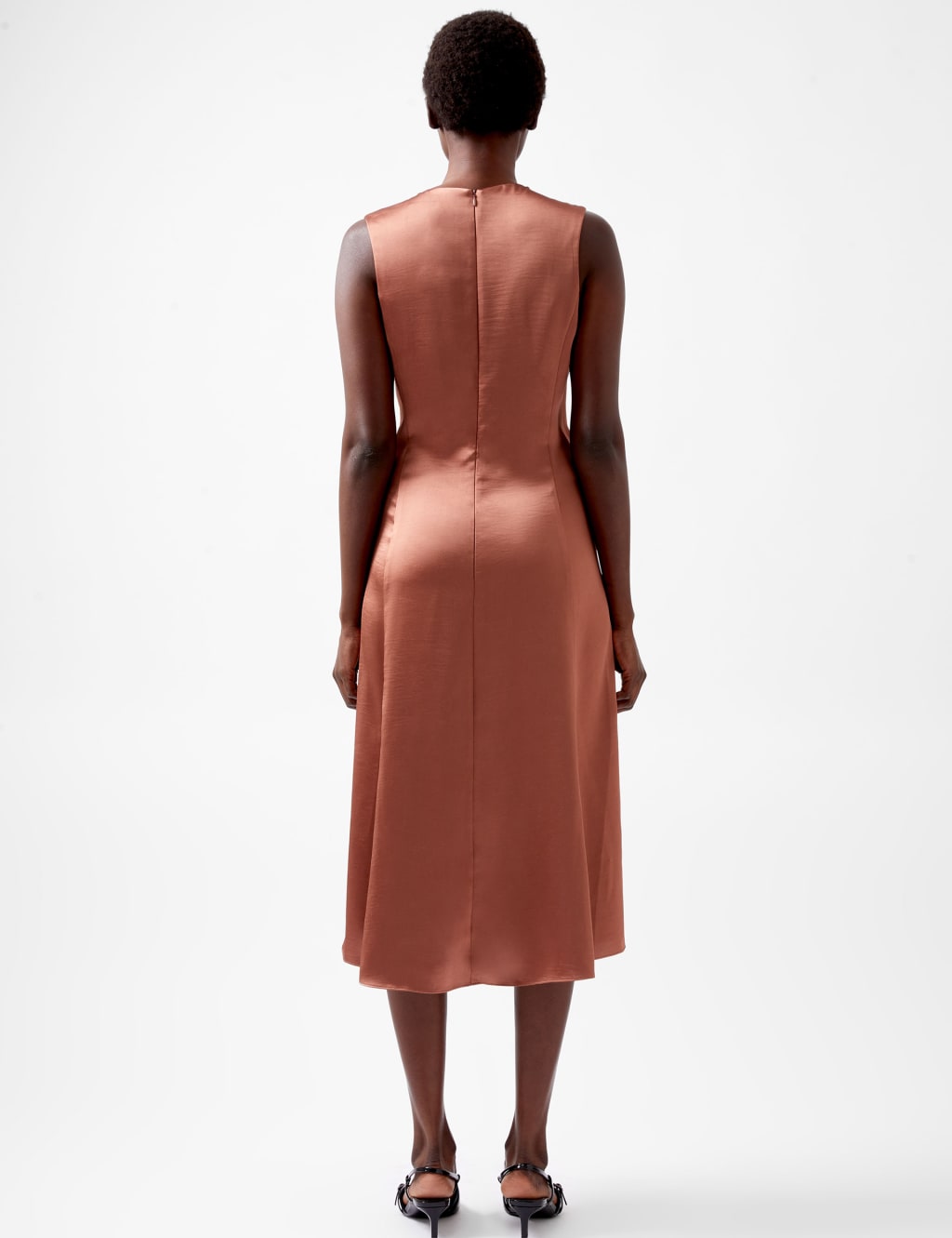 Satin Cowl Neck Midi Skater Dress 4 of 4