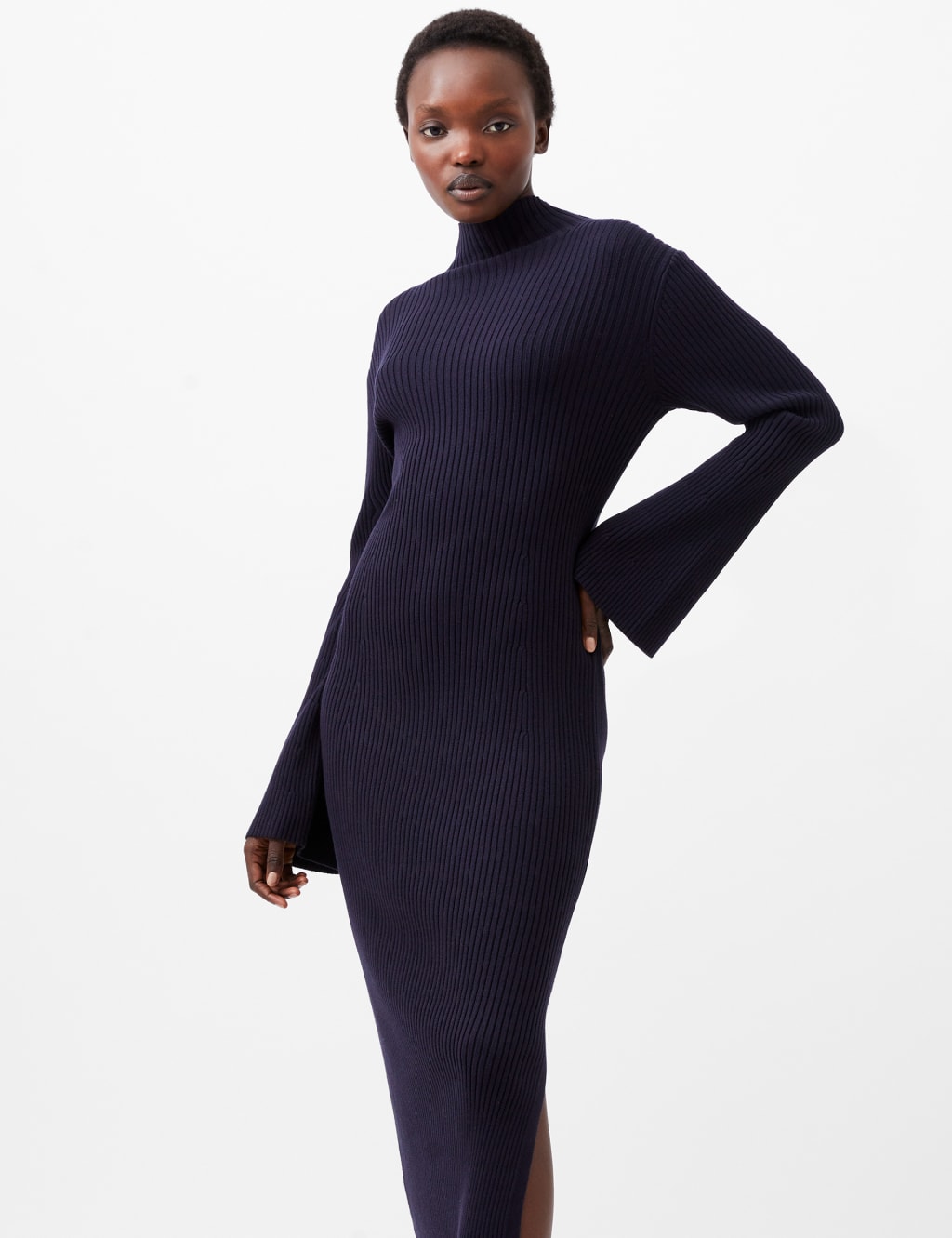 Casual high collar long knitted maxi dress deals