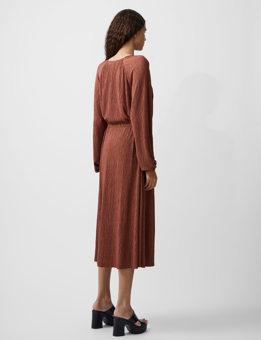 Satin V-Neck Midi Waisted Dress 4 of 4