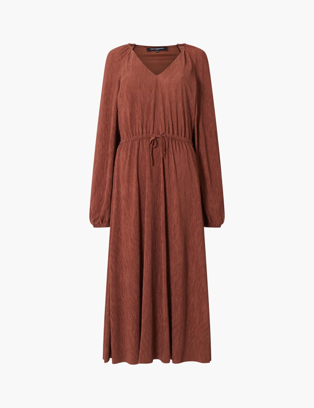 Satin V-Neck Midi Waisted Dress 2 of 4