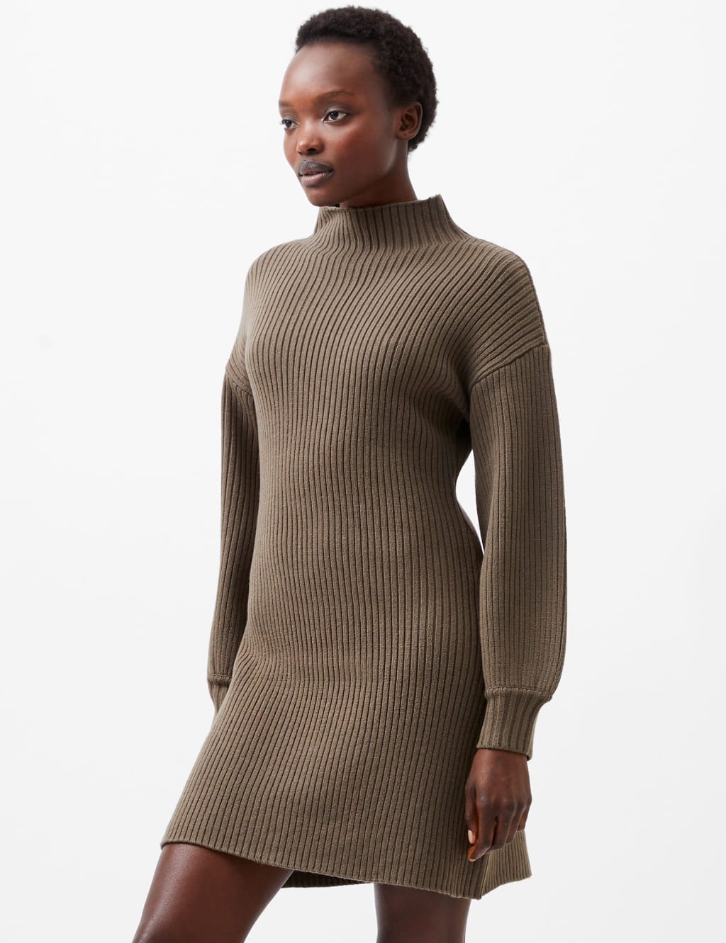 Ribbed Knitted High Neck Mini Dress French Connection M S