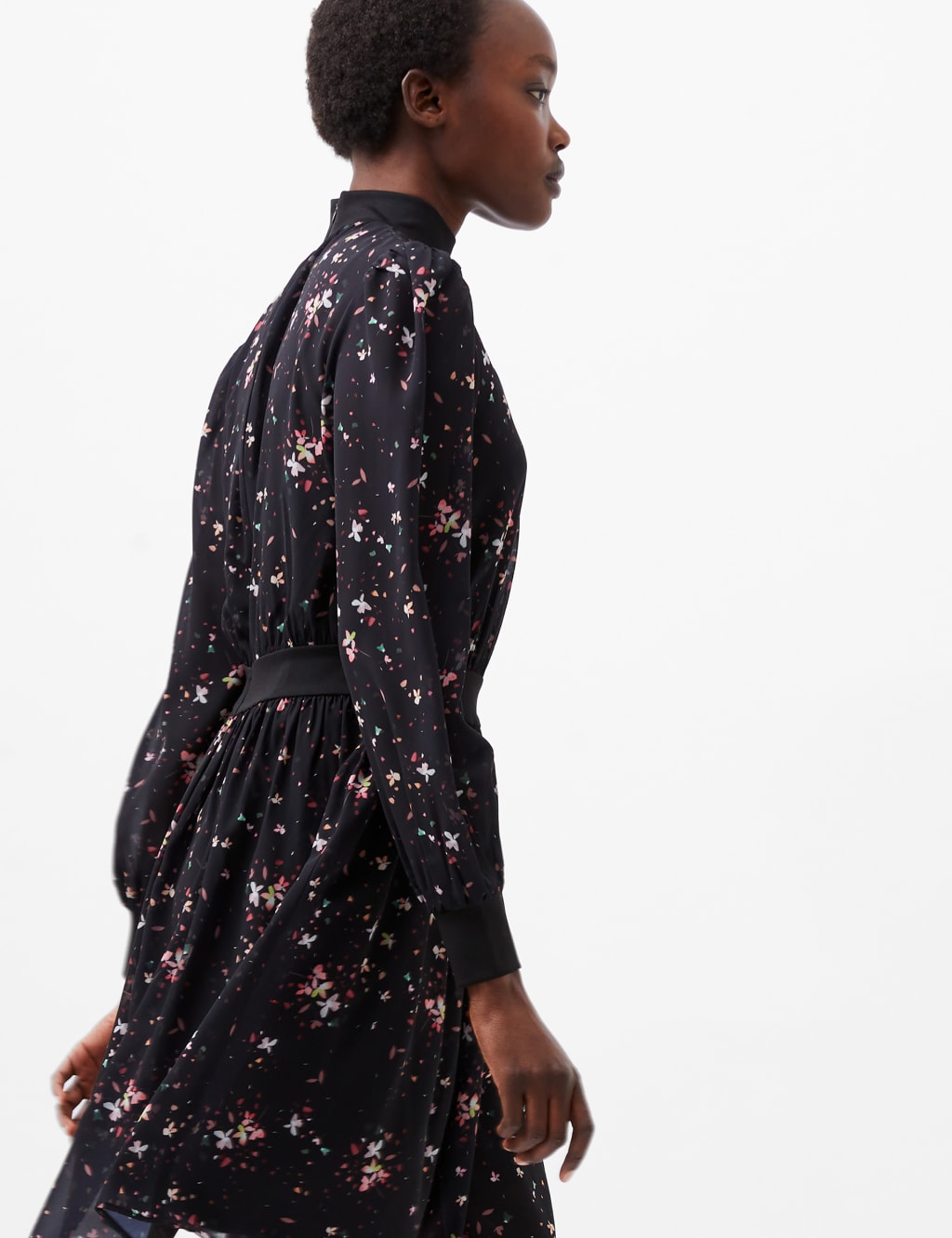 Sheer Floral High Neck Waisted Dress 3 of 4