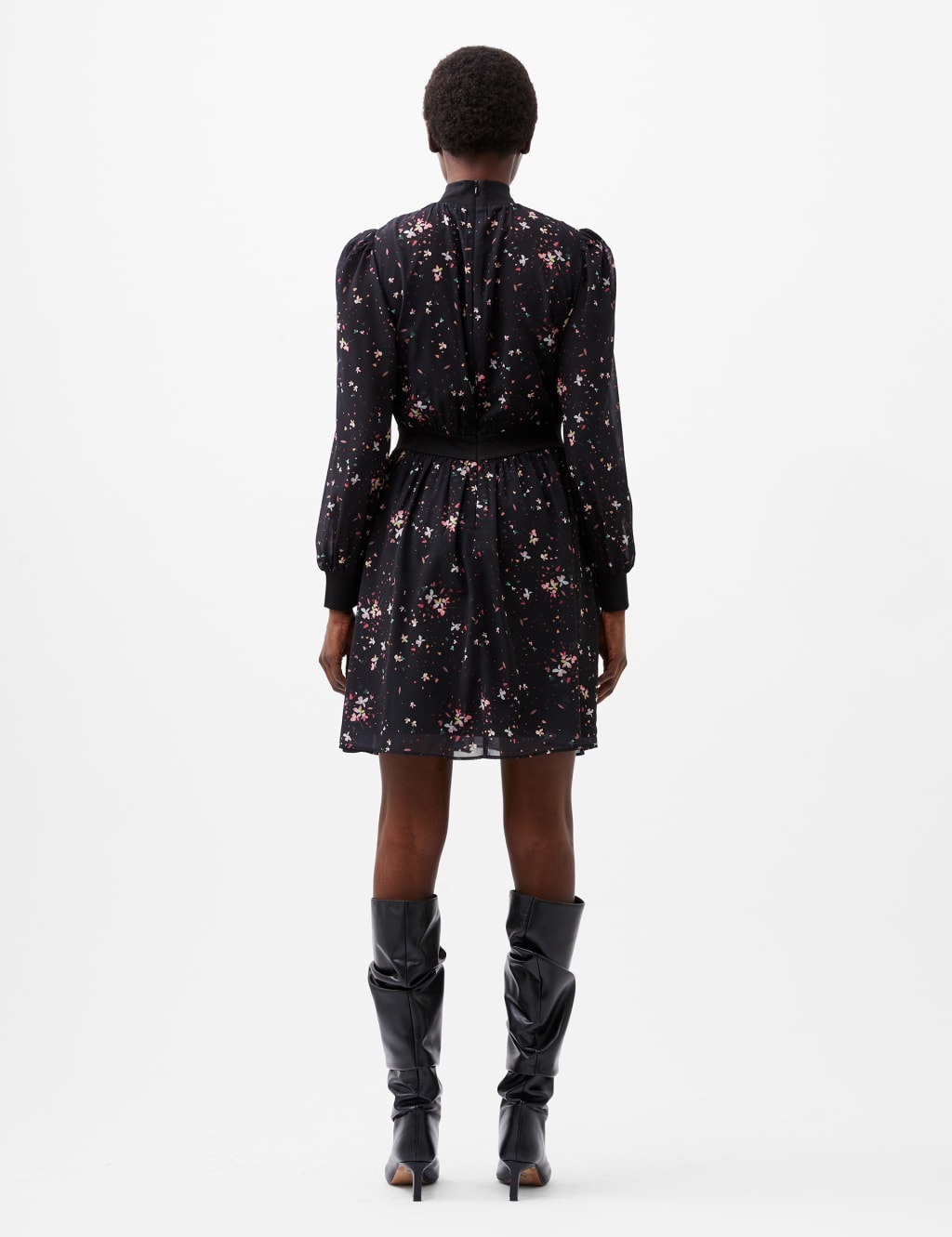 Sheer Floral High Neck Waisted Dress 4 of 4