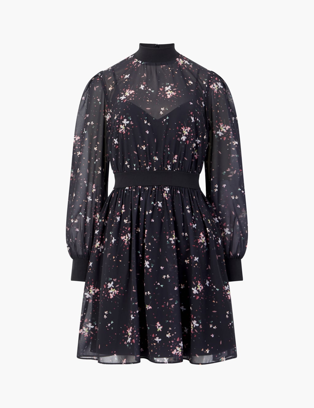 Sheer Floral High Neck Waisted Dress 2 of 4