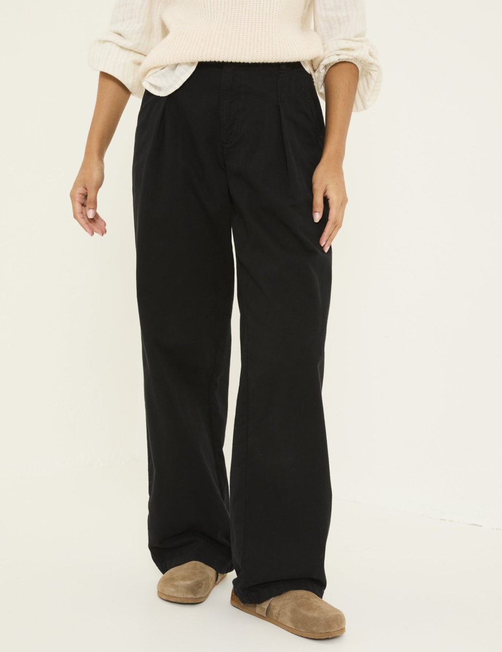Pure Cotton Pleat Front Wide Leg Trousers 3 of 5