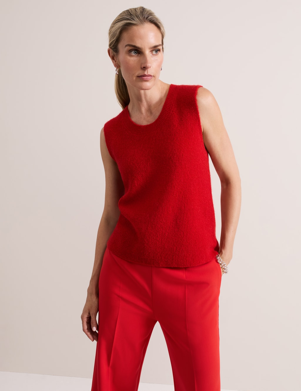 Ribbed Crew Neck Vest Top With Wool