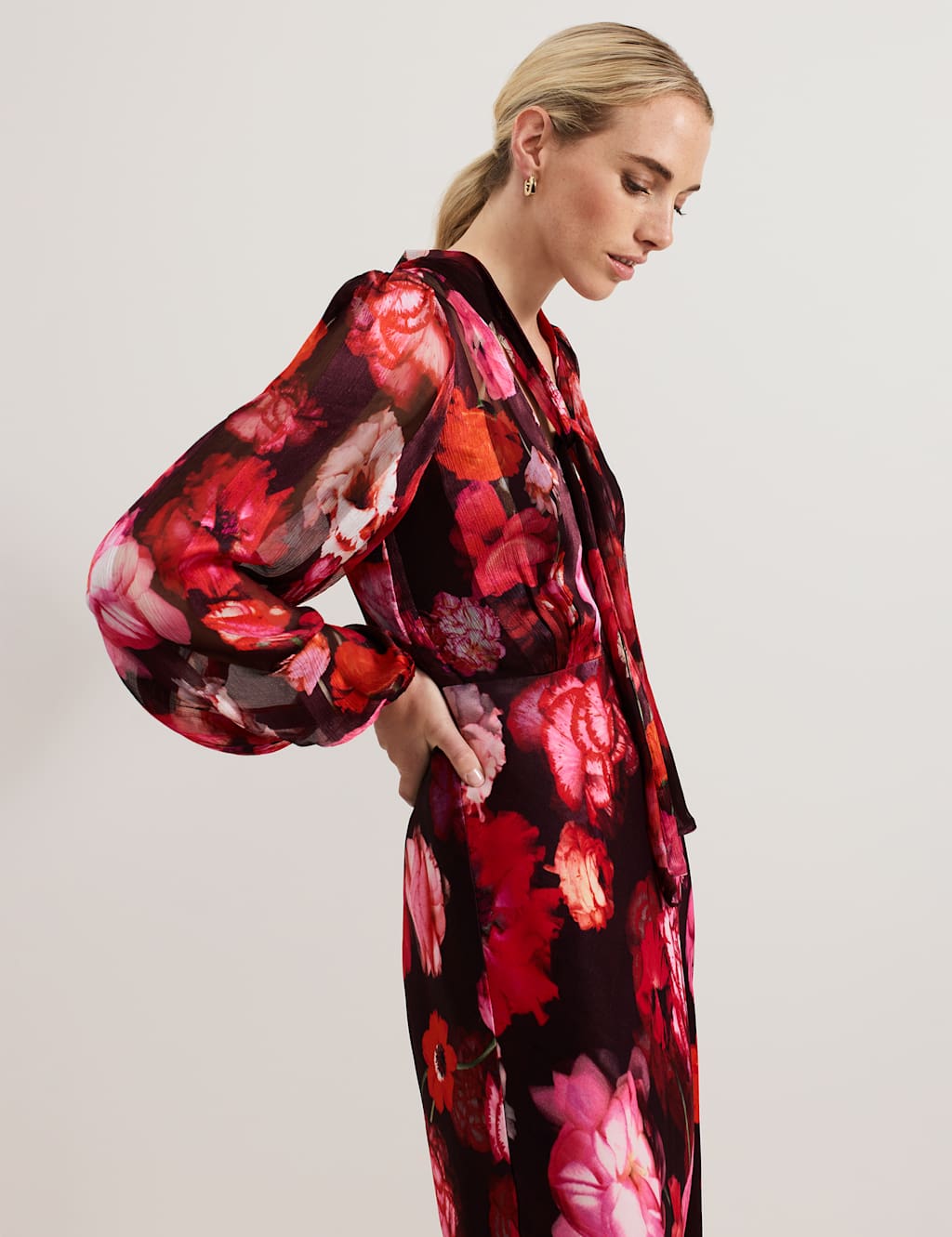 Floral Tie Neck Midaxi Dress 6 of 8