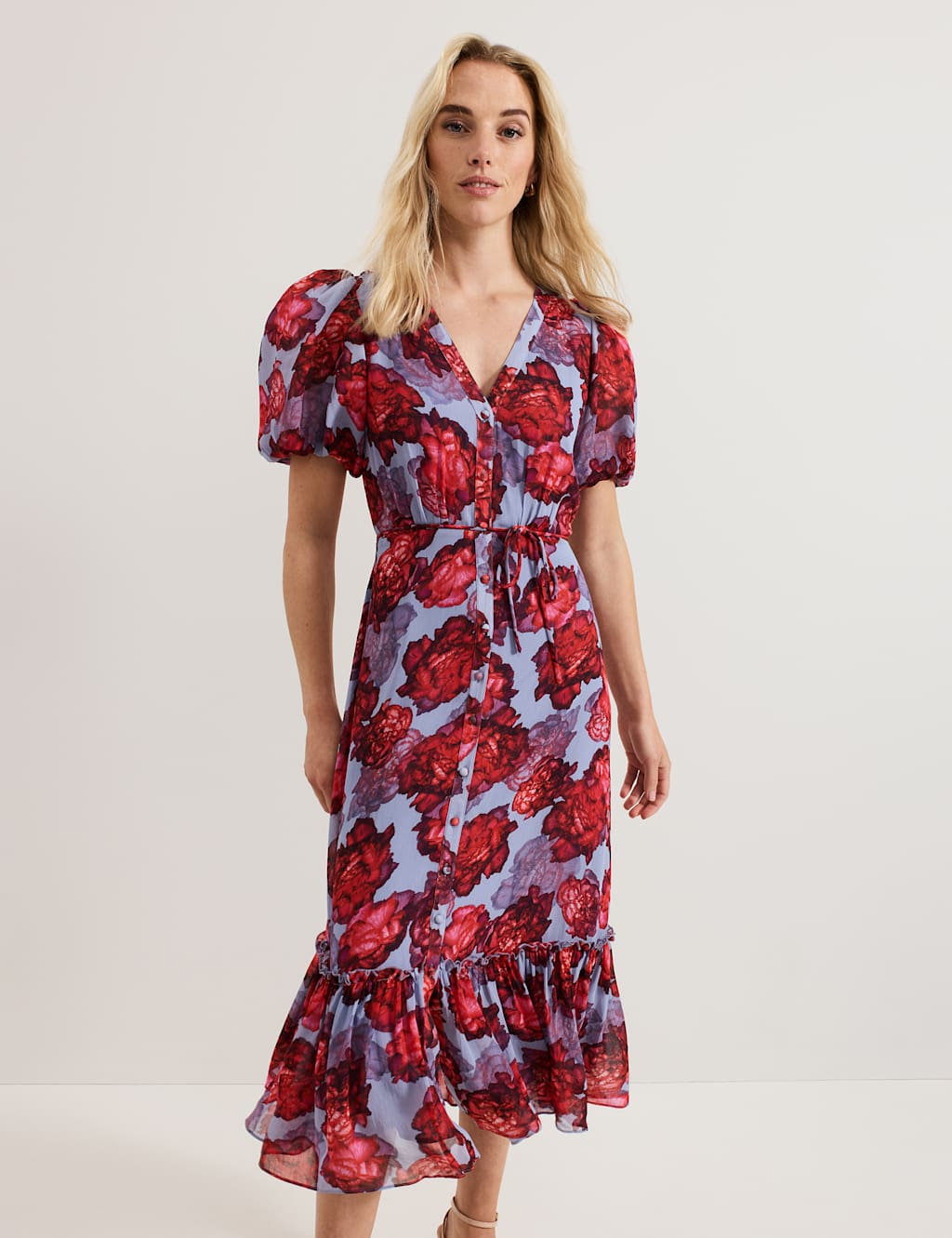 Floral V-Neck Midi Tiered Skater Dress 4 of 8