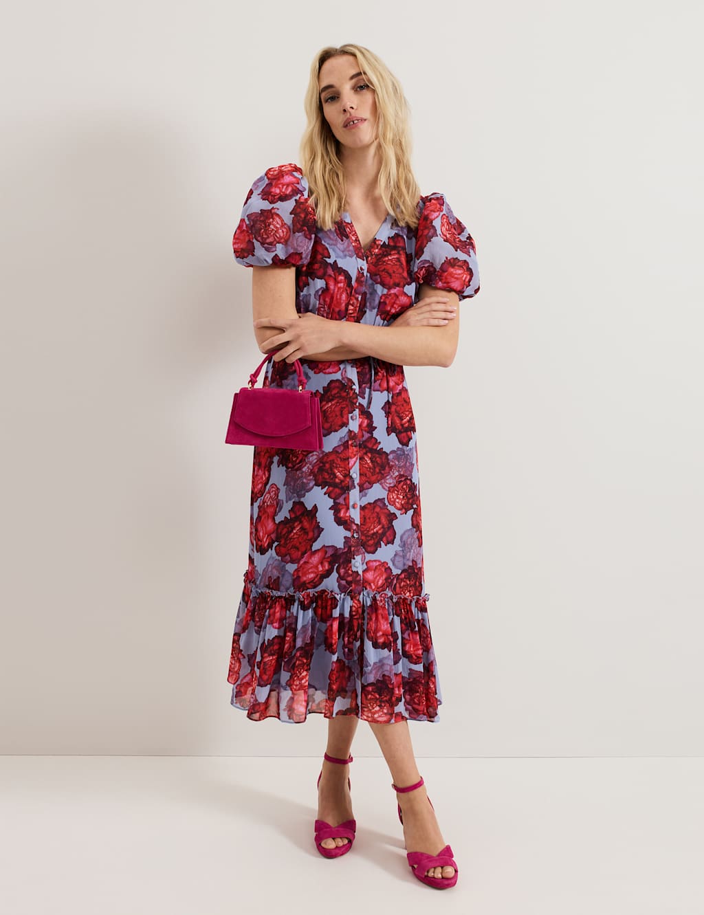 Floral V-Neck Midi Tiered Skater Dress 7 of 8