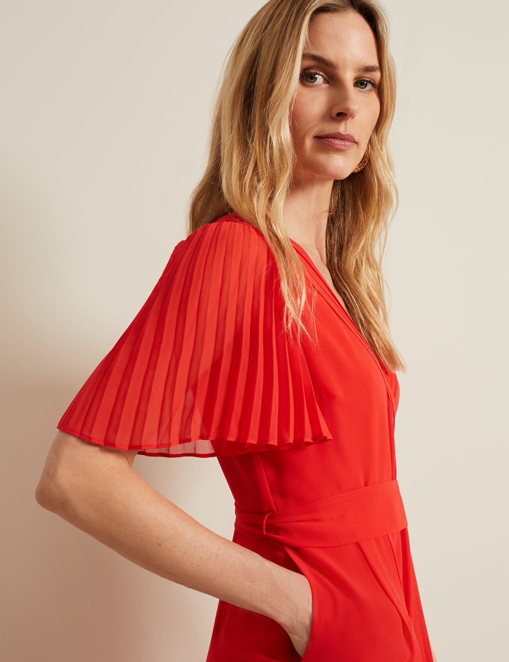 Belted Pleated Short Sleeve Wrap Jumpsuit 5 of 7