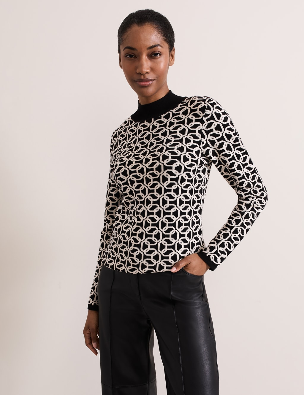 Jacquard Funnel Neck Chain Jumper 1 of 8