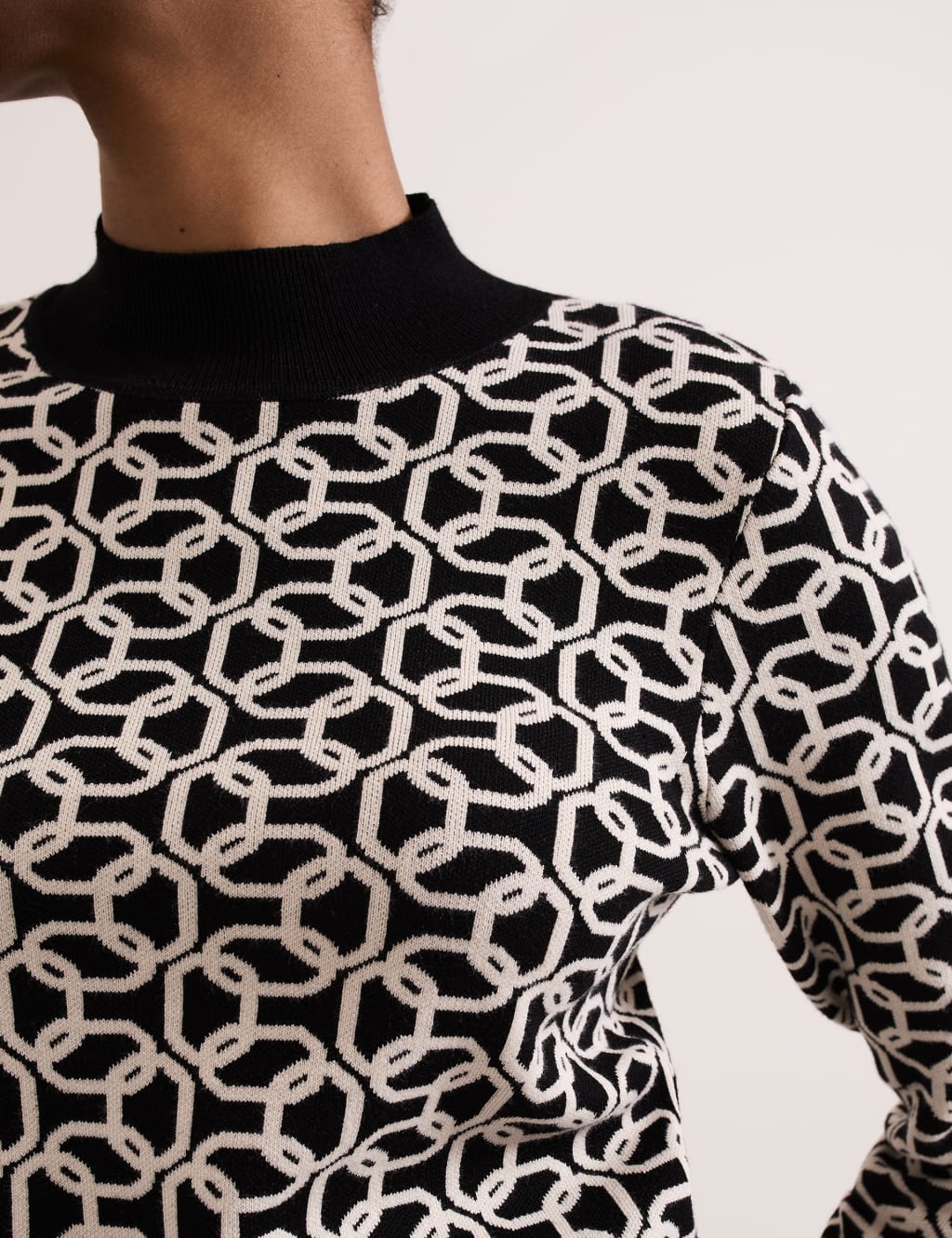 Jacquard Funnel Neck Chain Jumper