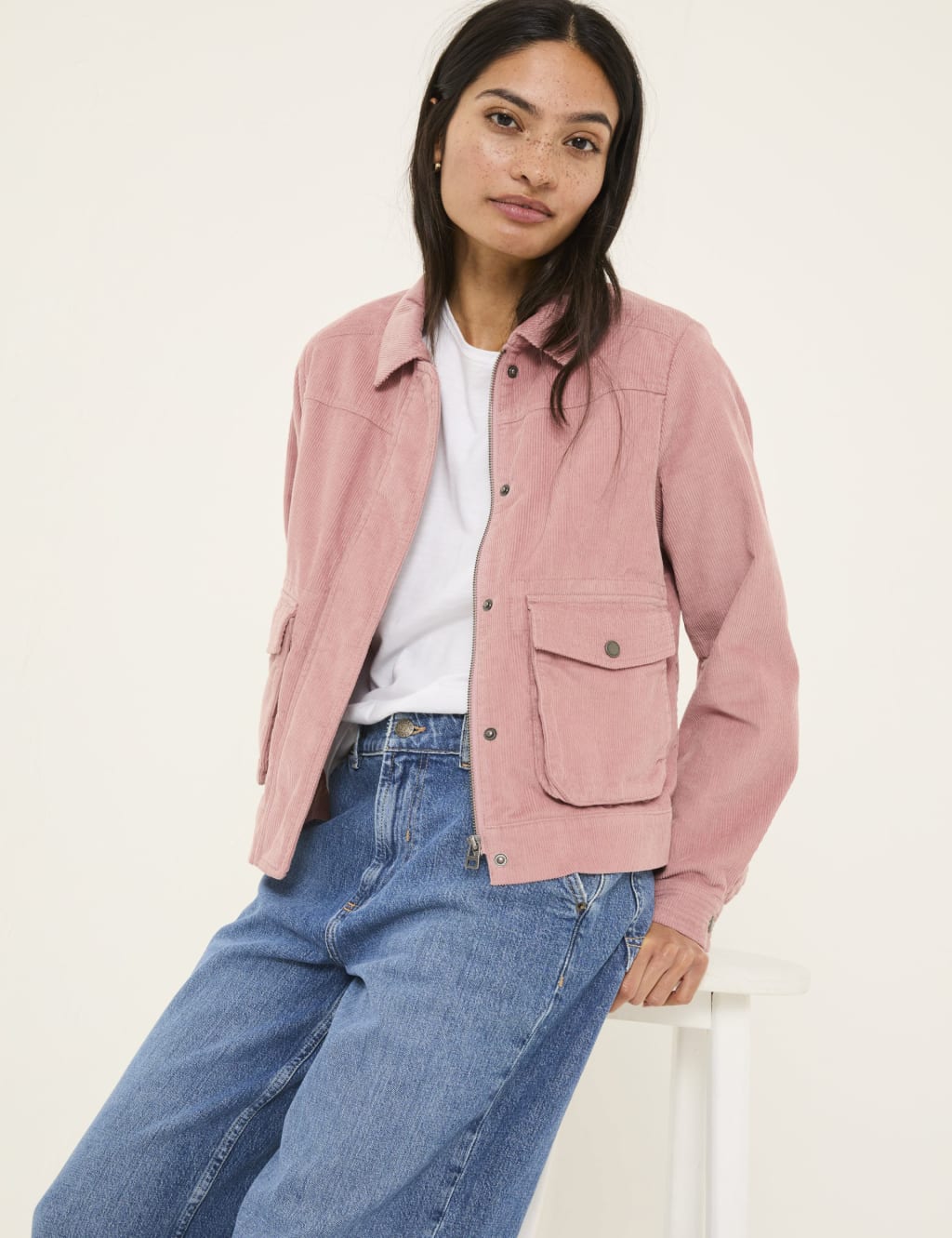 Pure Cotton Cord Collared Cropped Jacket 1 of 5