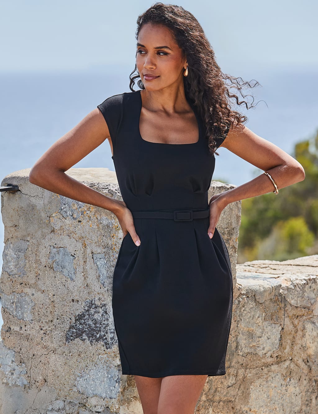 Jersey Square Neck Belted Mini Waisted Dress 3 of 5