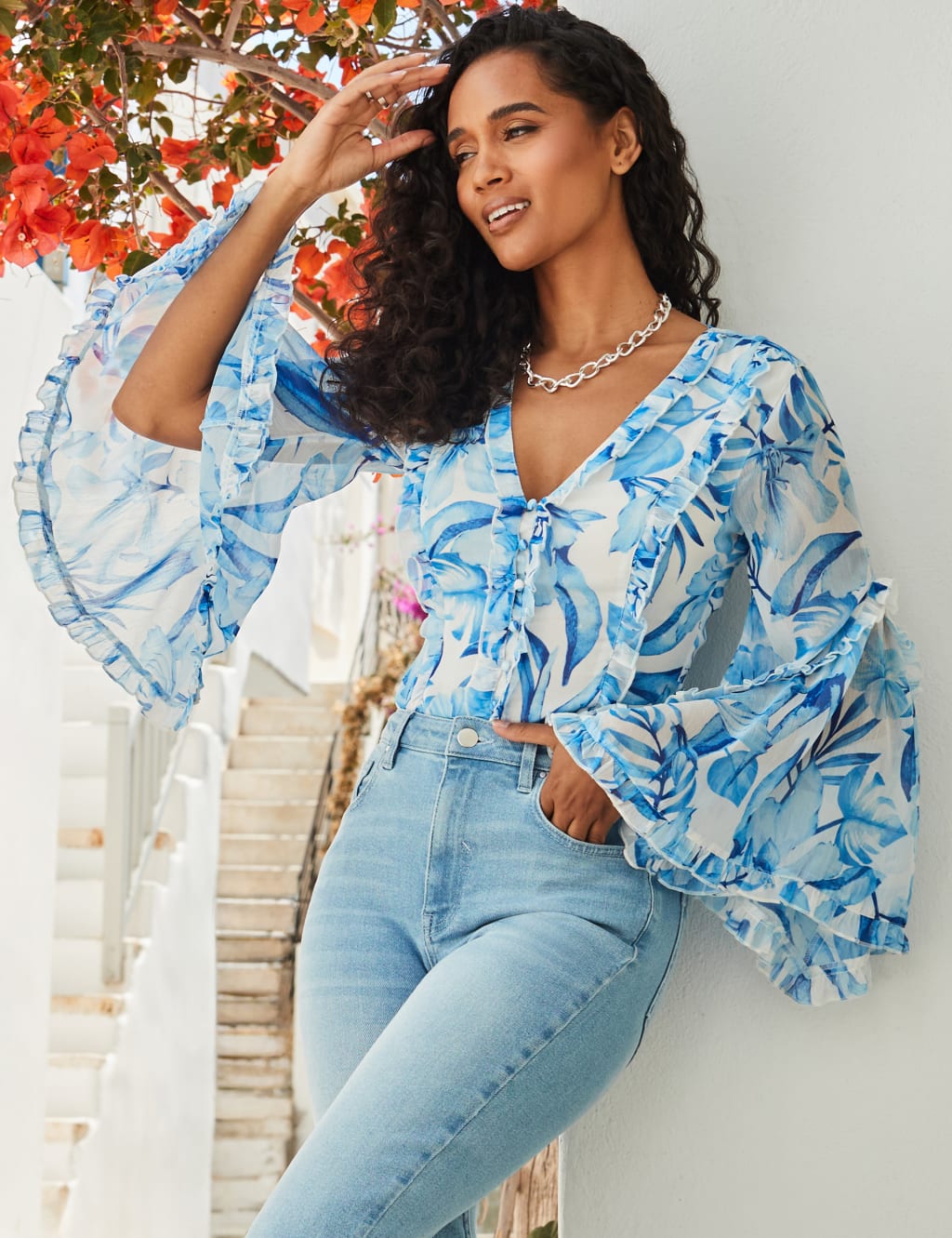 Floral ruffle blouse discount