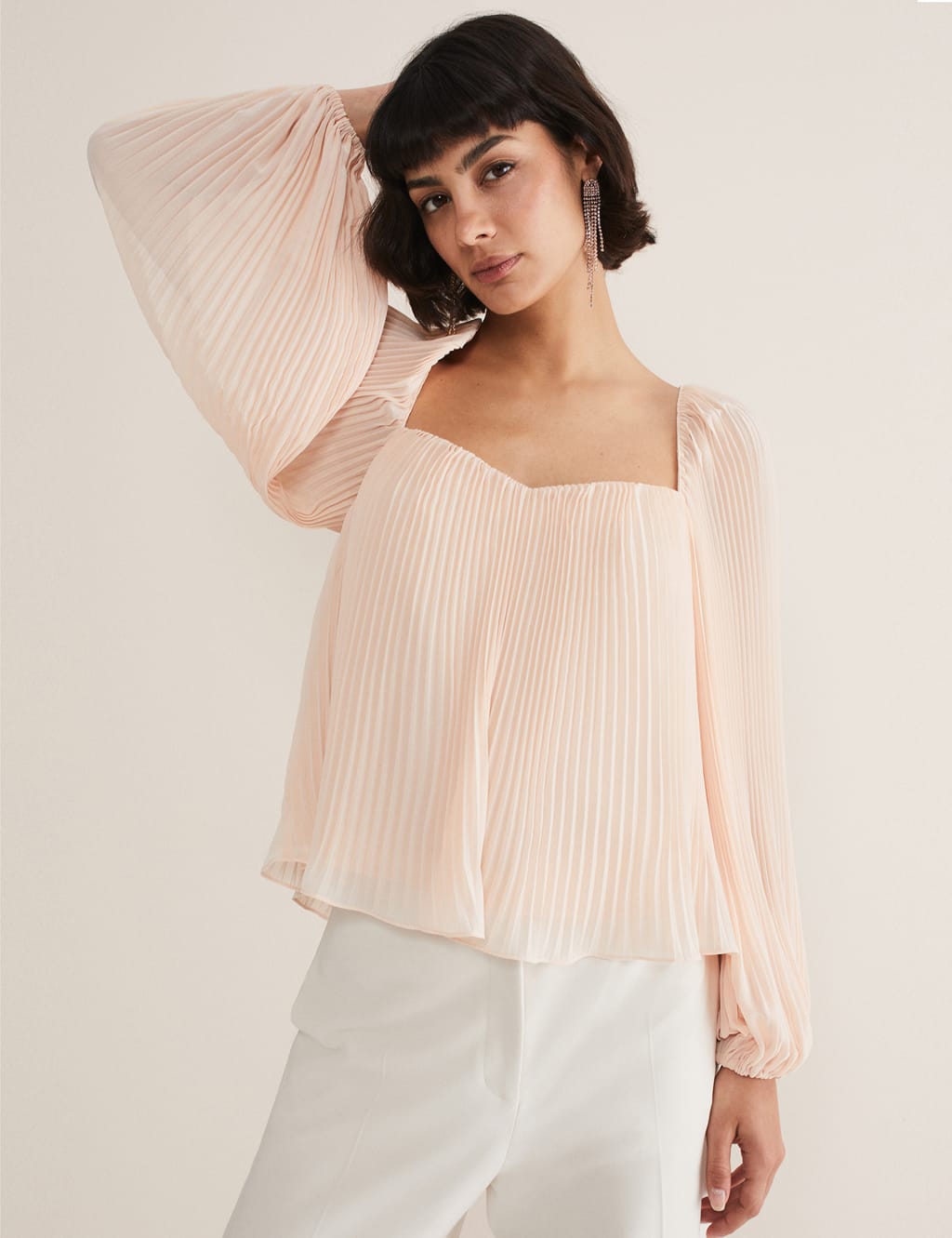 Pleated Square Neck Top 1 of 6