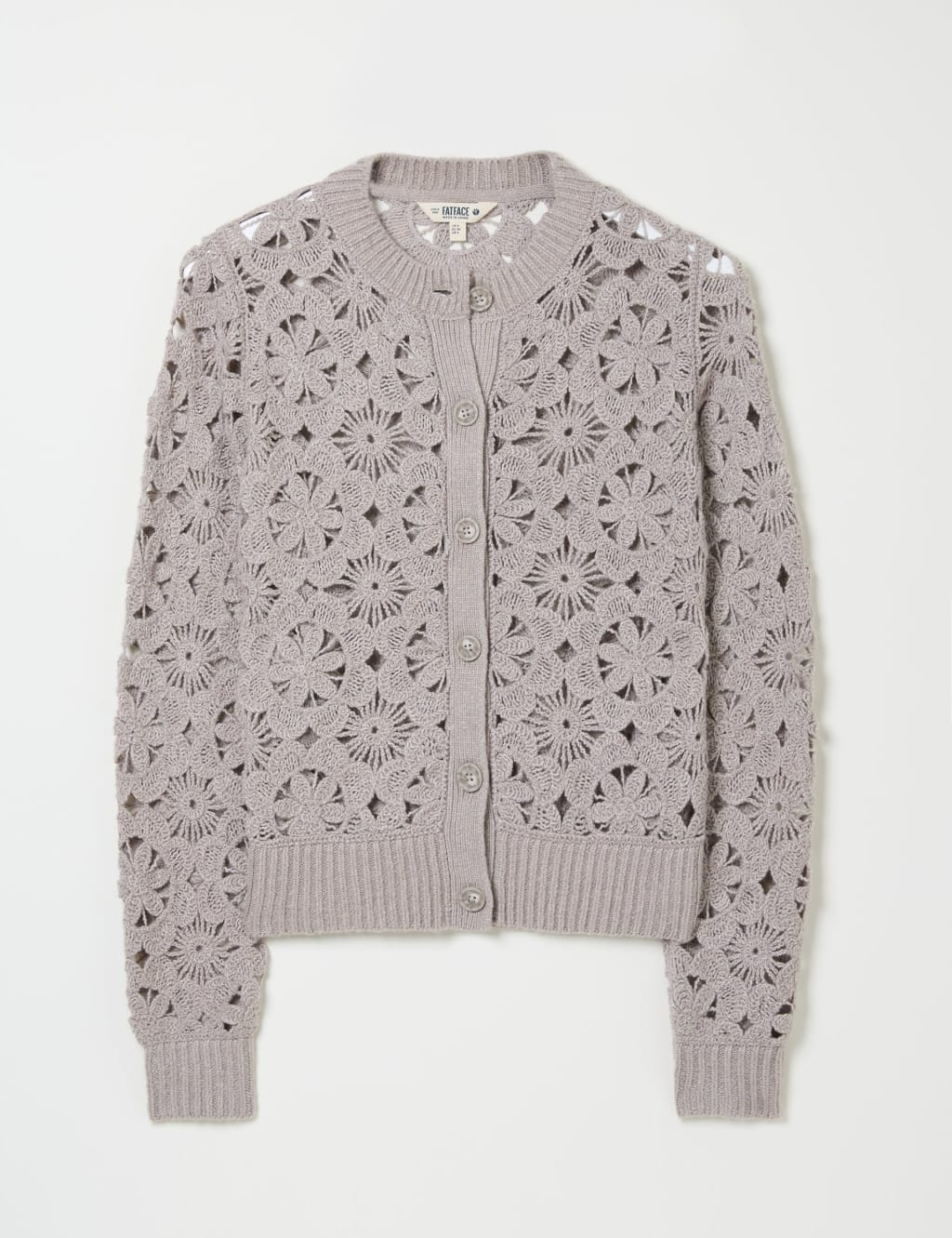 Floral Open Knit Crew Neck Cardigan 2 of 5