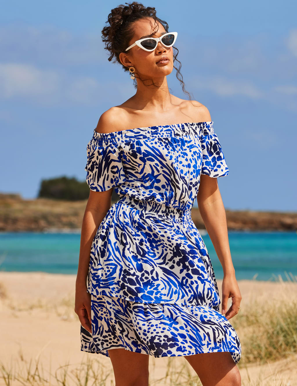 Abstract Print Frill Detail Crinkle Dress SOSANDAR M S
