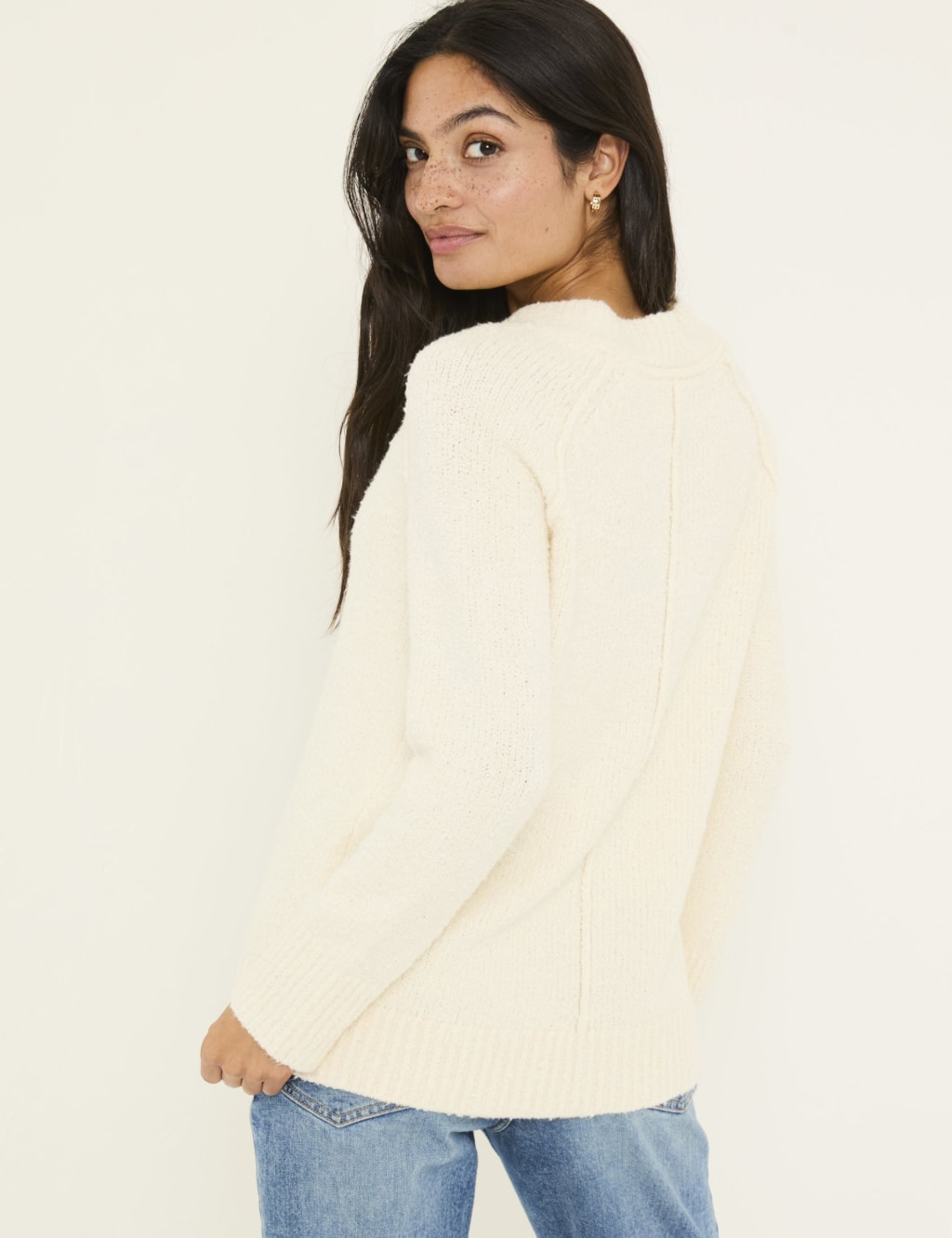 Cotton Blend V-Neck Bouclé Jumper 3 of 5