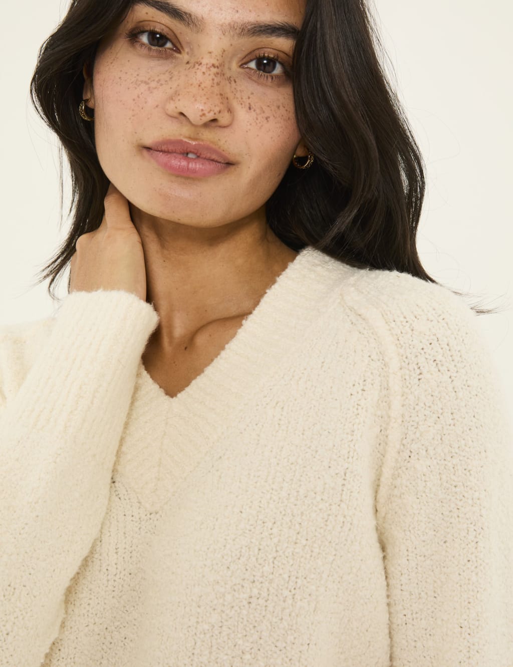 Cotton Blend V-Neck Bouclé Jumper 4 of 5