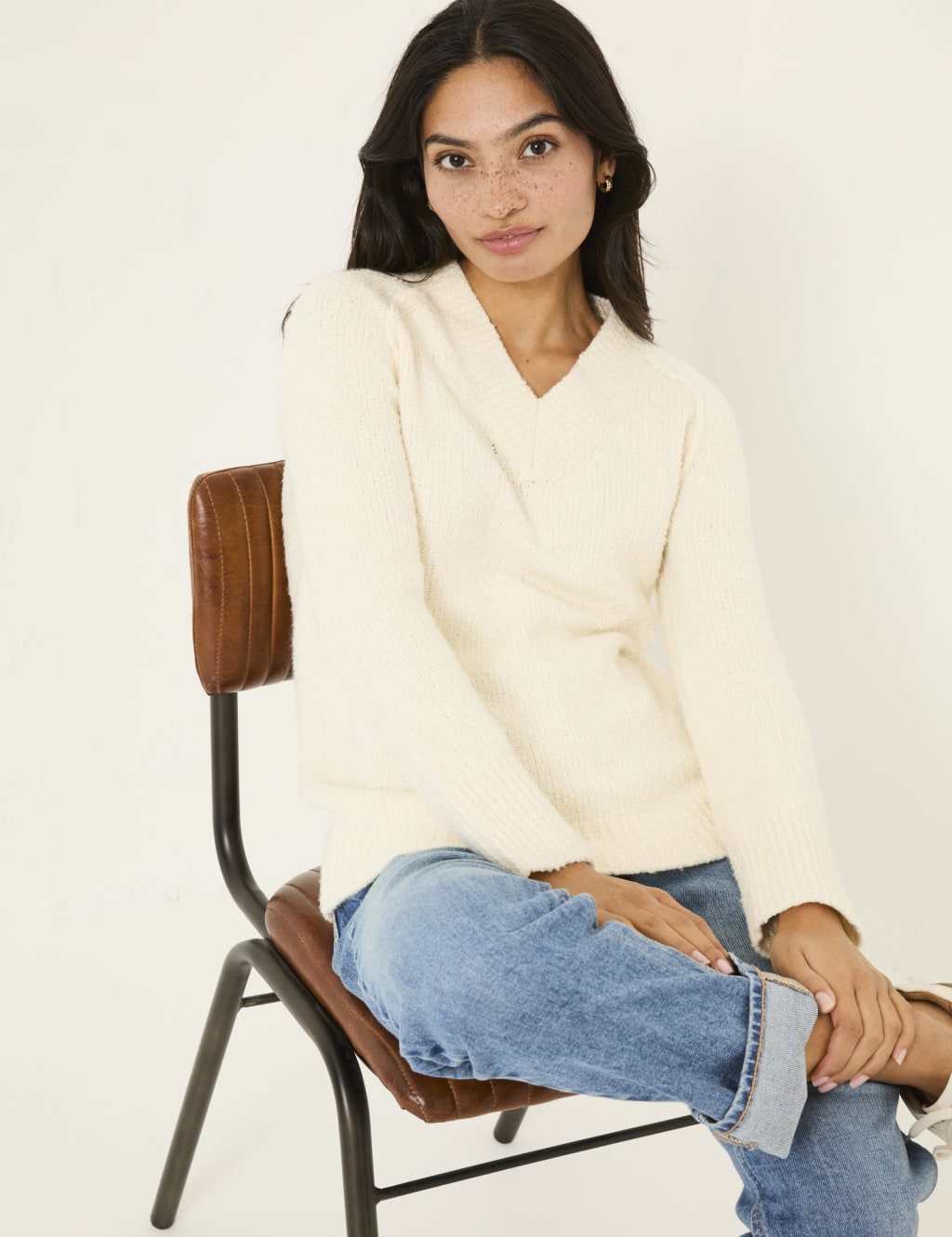 Cotton Blend V-Neck Bouclé Jumper 5 of 5