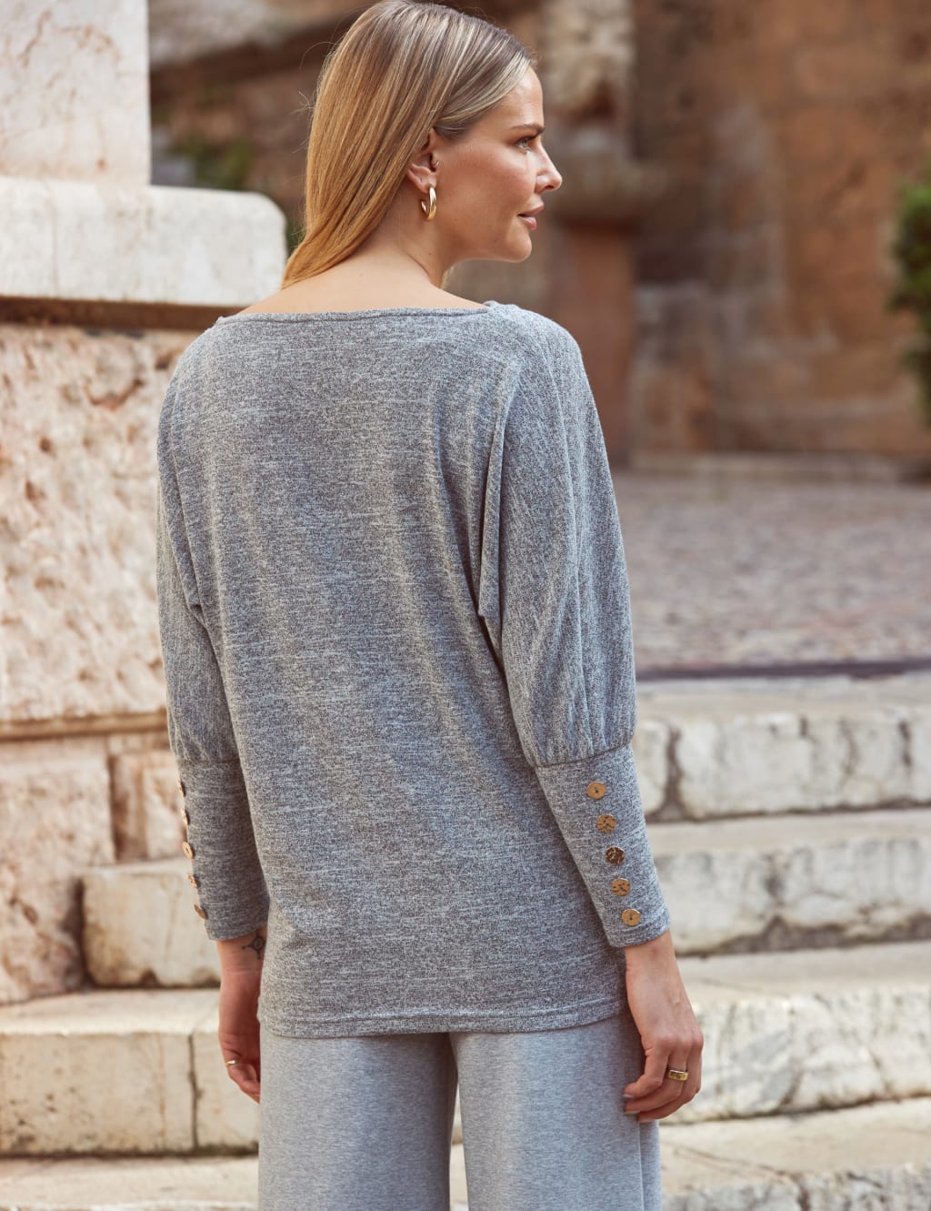 Cowl Neck Button Detail Batwing Top 4 of 6