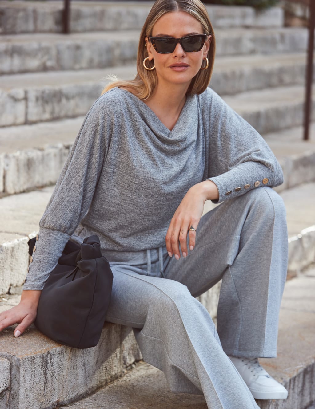 Cowl Neck Button Detail Batwing Top 5 of 6