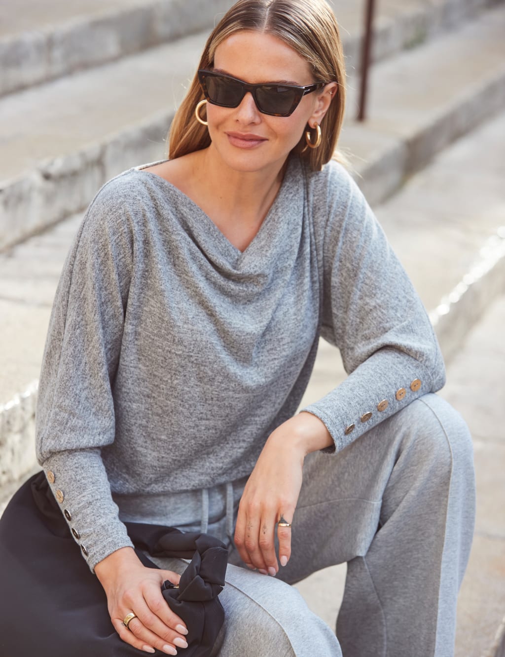 Cowl Neck Button Detail Batwing Top 6 of 6
