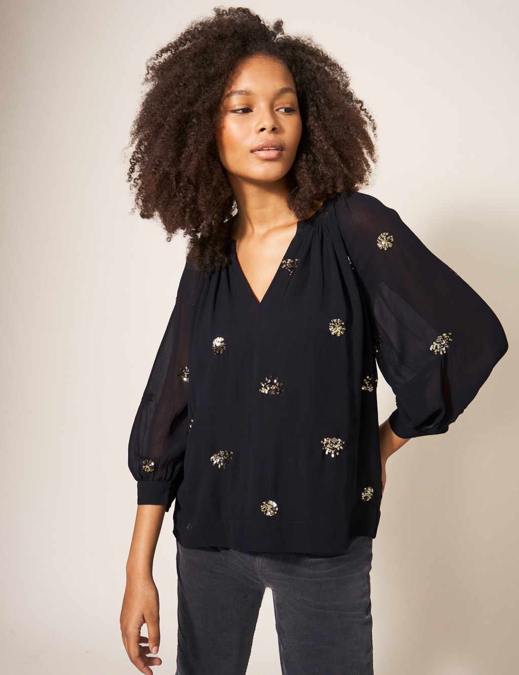 V neck sequin top top
