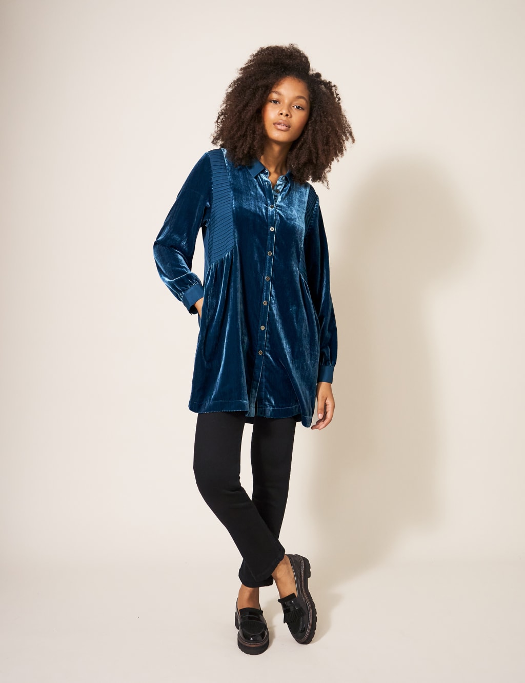 Velvet Collared Button Through Tunic 1 of 7