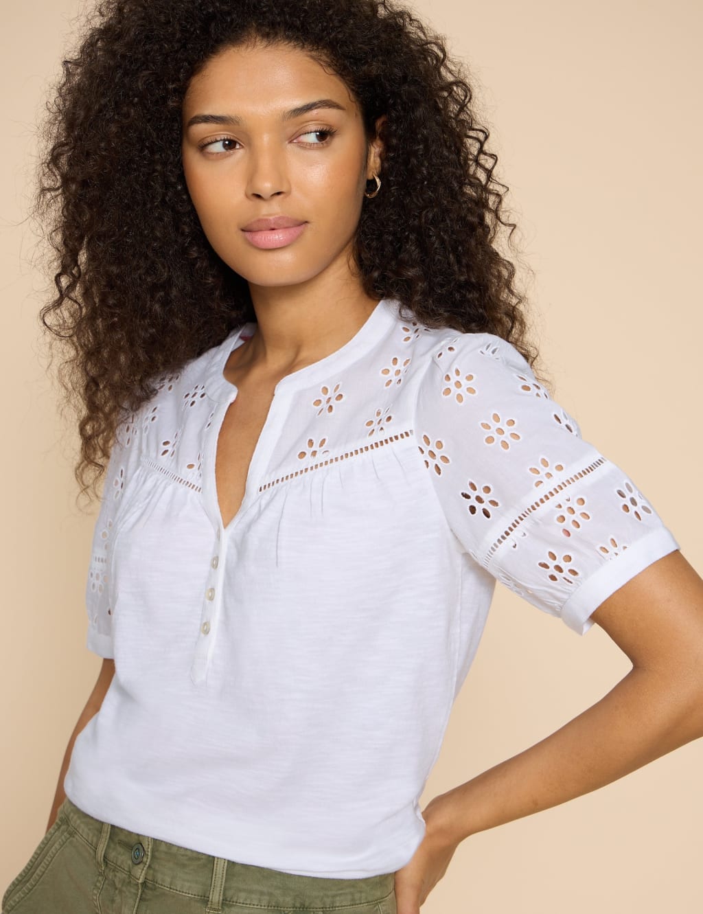 Pure Cotton Broderie Detail T-Shirt 4 of 5