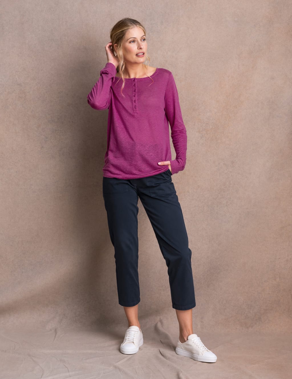 Linen Blend Button Detail Henley Top 3 of 6