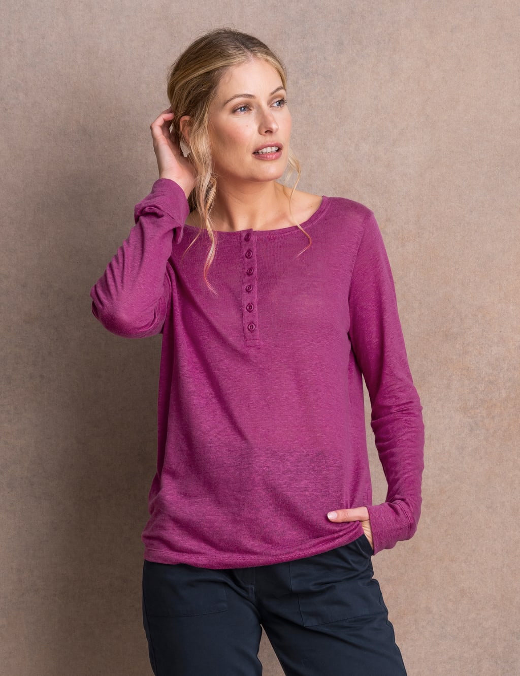 Linen Blend Button Detail Henley Top 4 of 6
