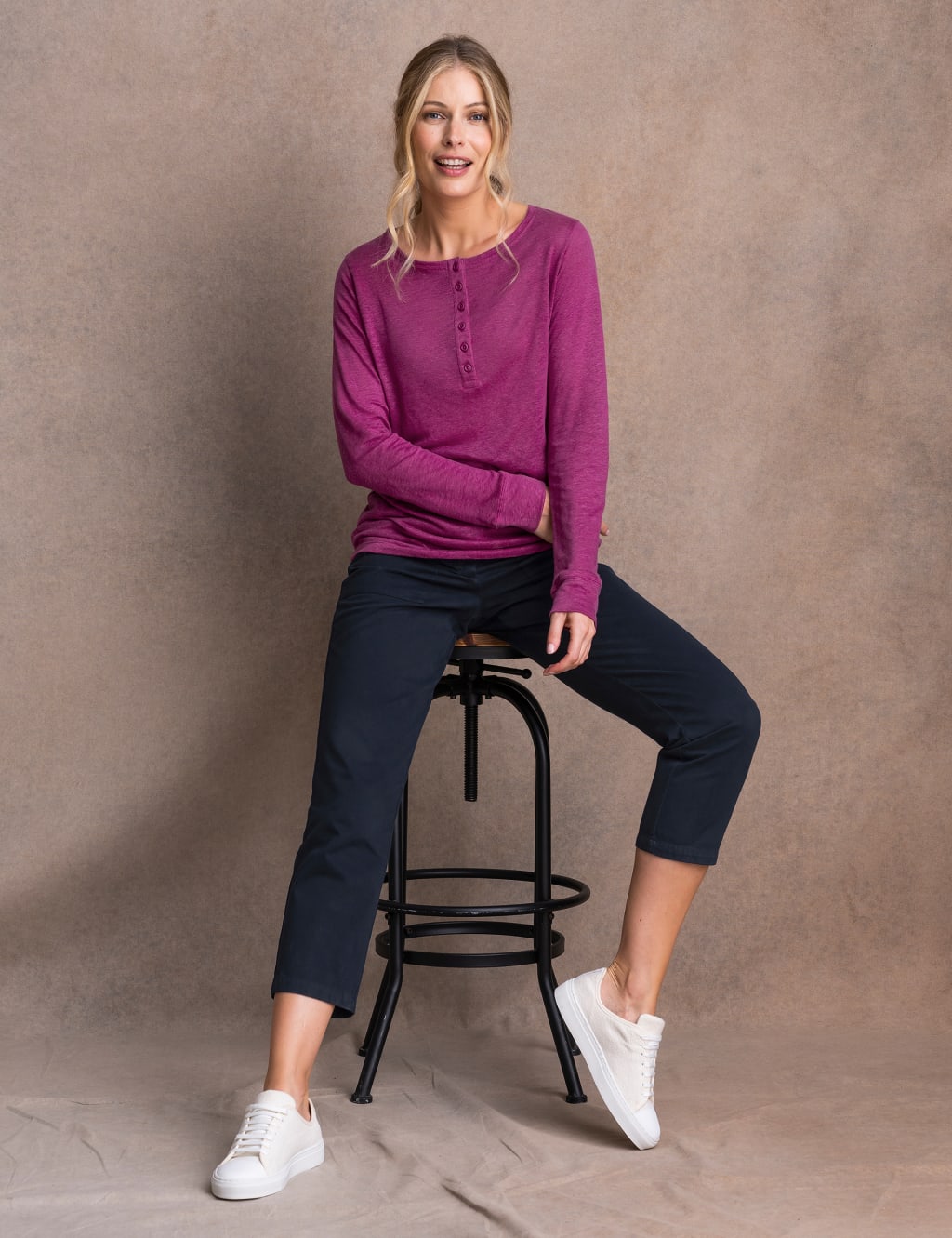 Linen Blend Button Detail Henley Top 6 of 6