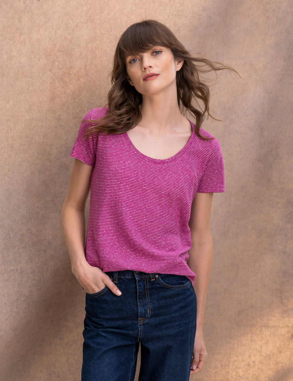 Linen Blend Striped T-Shirt 1 of 4