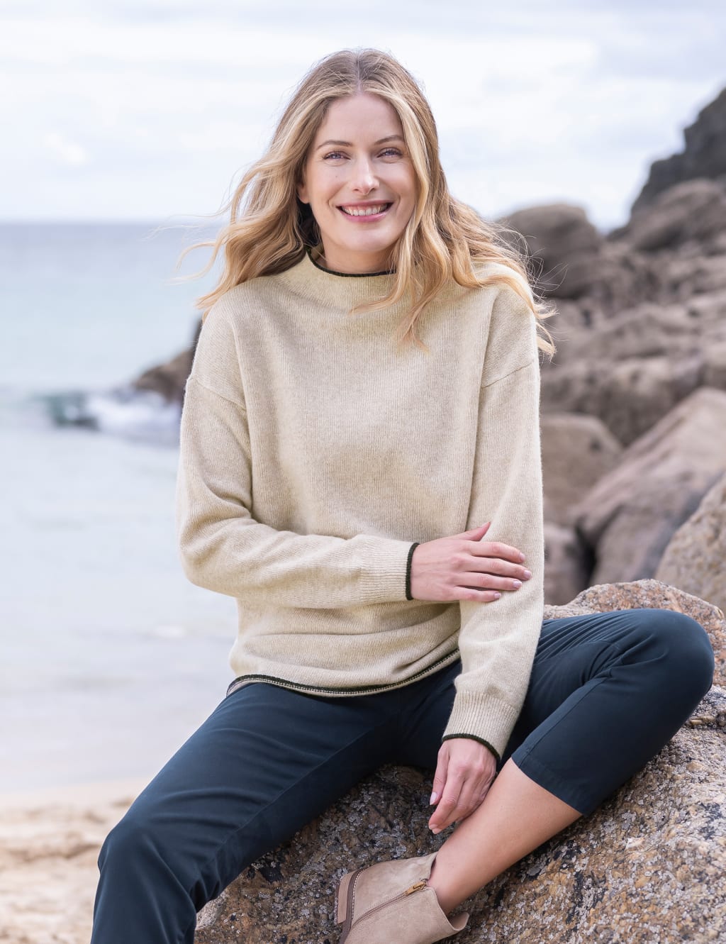Pure Lambswool Striped Funnel Neck Jumper Celtic Co. M S
