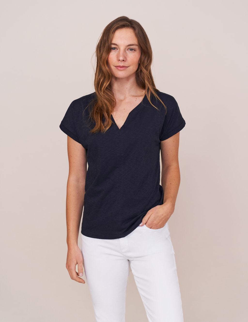 Pure Cotton Notch Neck T-Shirt 1 of 6