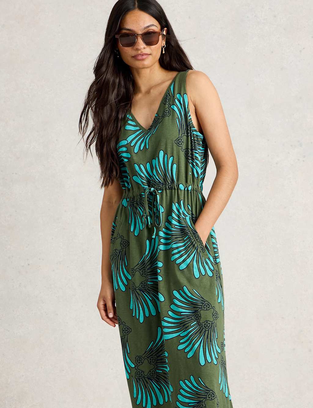 Pure Cotton Printed V Neck Midi Beach Dress 4 of 6