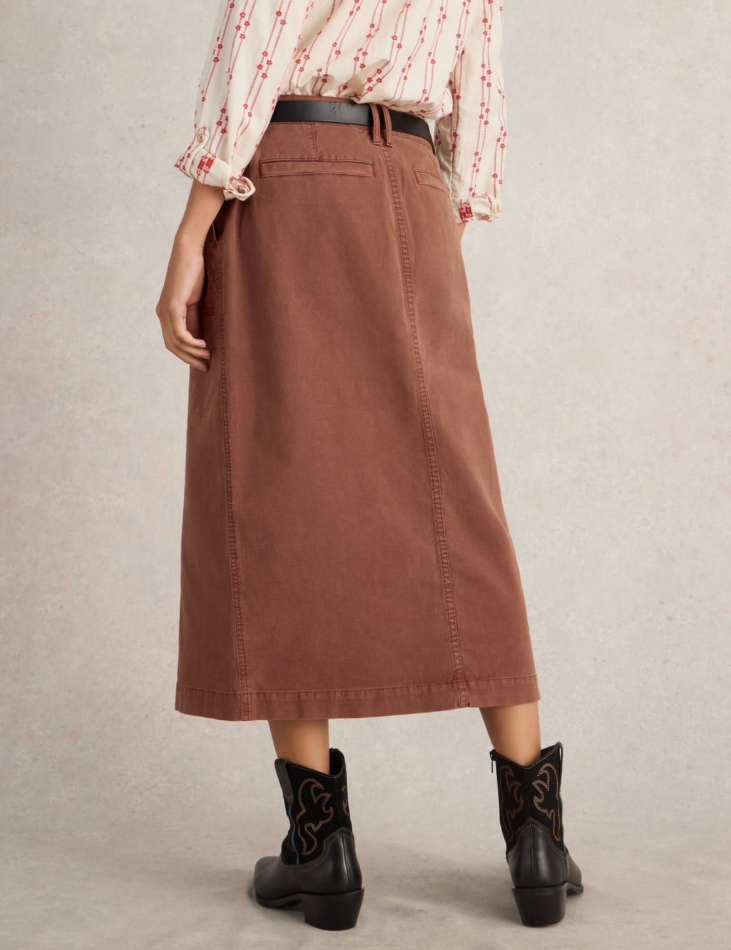 Cotton Rich Midi A-Line Skirt with Linen 4 of 6