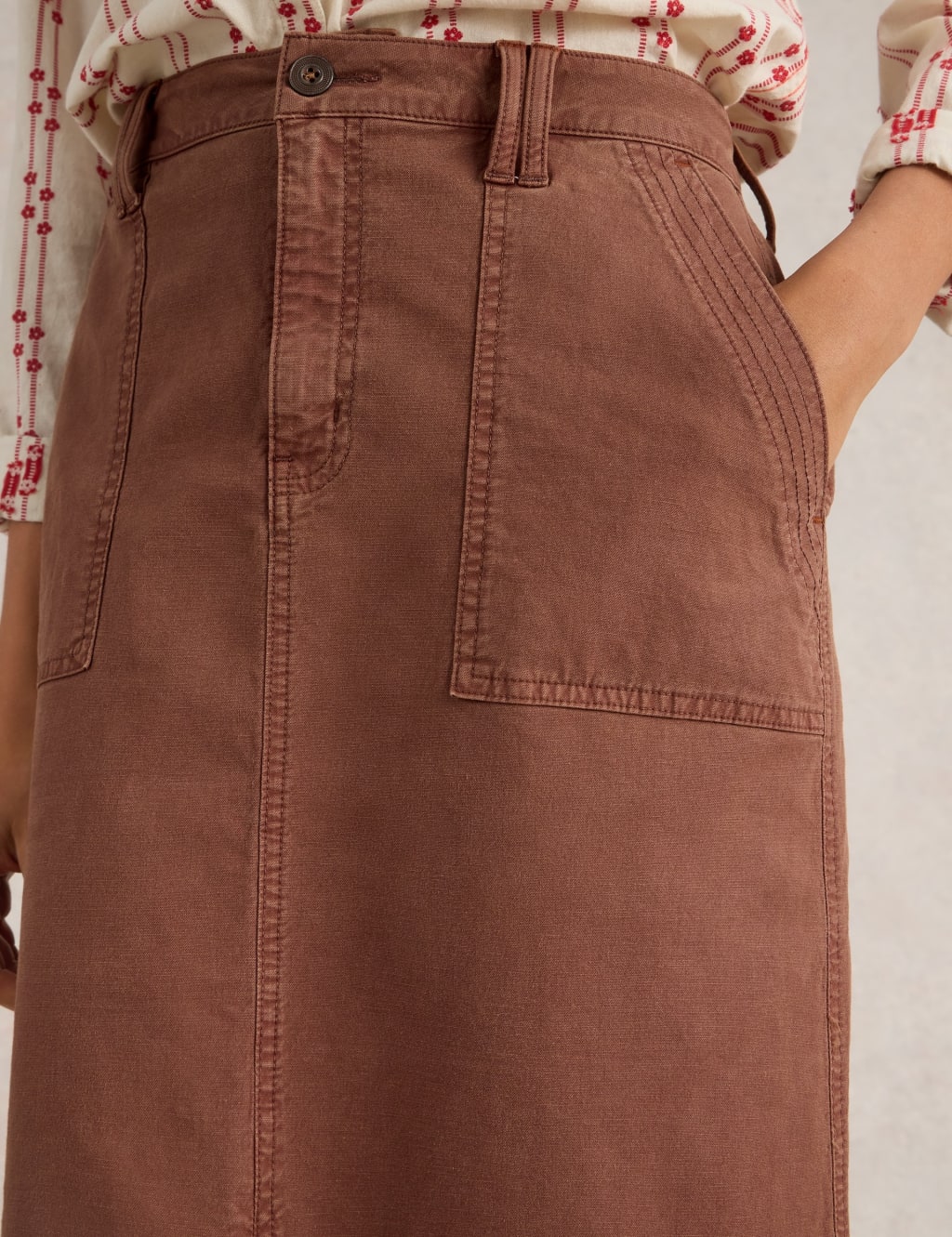 Cotton Rich Midi A-Line Skirt with Linen 5 of 6